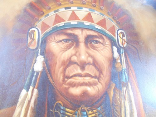 Vintage CERVANTES Oil Painting Canvas Native Chief Western Signed 20x24 - Picture 8 of 22