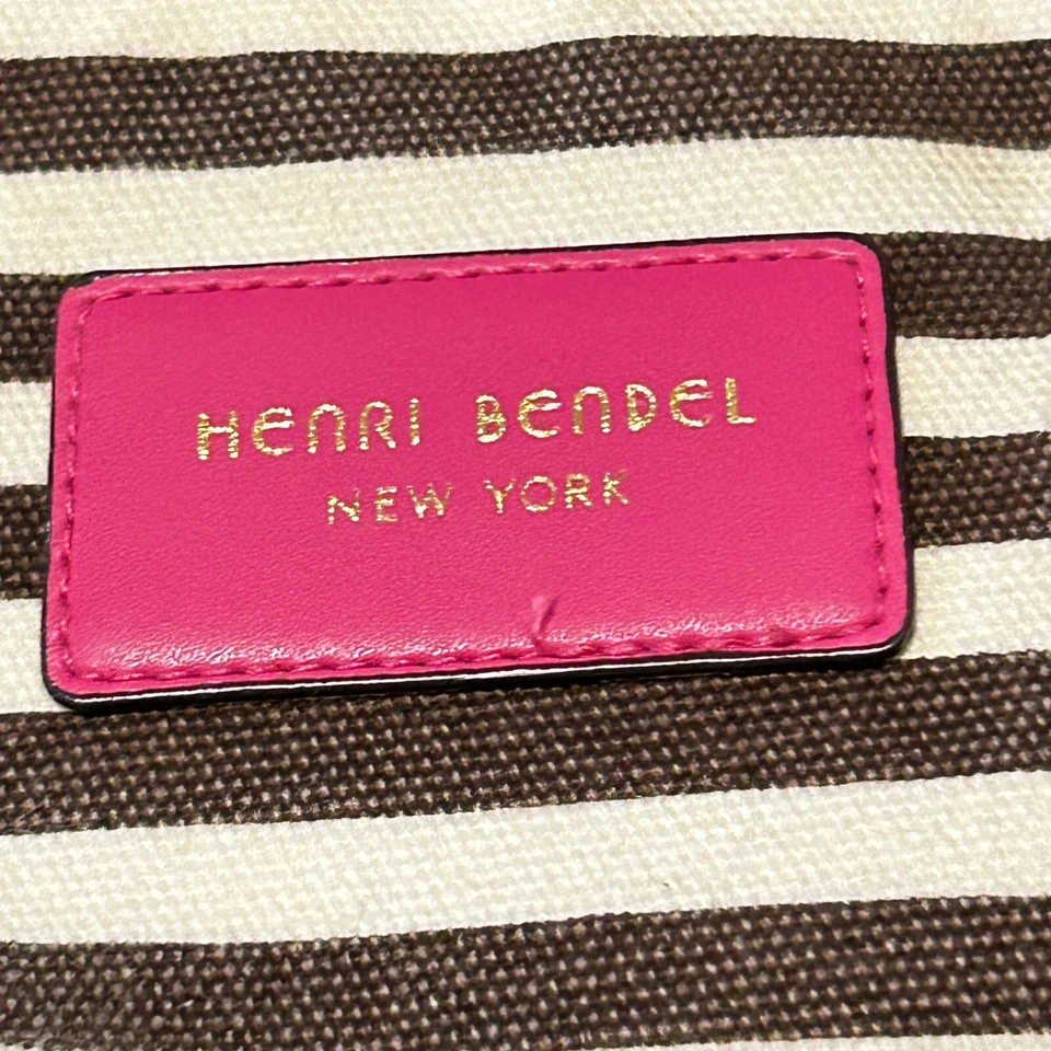 Henri Bendel New York Canvas Magazine Tote Bag Centennial Stripe Brown White - Image 2 of 4
