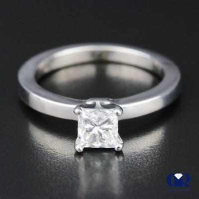 0.65 Carat Princess Cut Diamond 4 Prong Solitaire Engagement Ring 14K White Gold