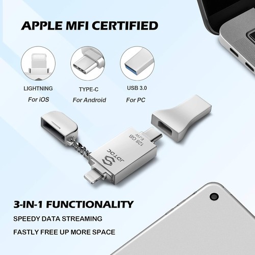 JSL JDTDC Apple MFi Certified 128GB Photo Stick for iPhone, 3 in 1 USB 3.0 iPhon - Afbeelding 2 van 6