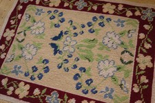 12" X 16" Blue Flowers Burgandy Beige VTG Handmade Completed Needlepoint Canvas