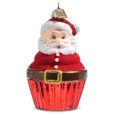 Raz Imports Santa Cupcake Christmas ornament, glass, 4.5" Tall, E Cortina NWT