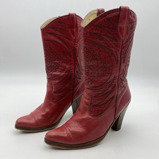 VTG S.R.O. CHERRY RED WOMENS COWBOY BOOT WESTERN HEELS MADE IN SPAIN SZ 7 3.5"