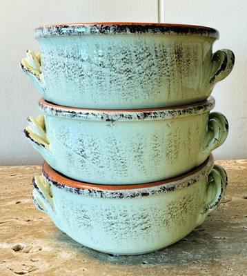 De Silva TERRE D'UMBRIA Italy Rustic Green Terracotta Soup Chili Bowl Lot of3