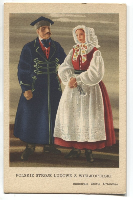 POSTCARD Poland folk costumes ethnic type Dabrowka Wielkopolska traditional art