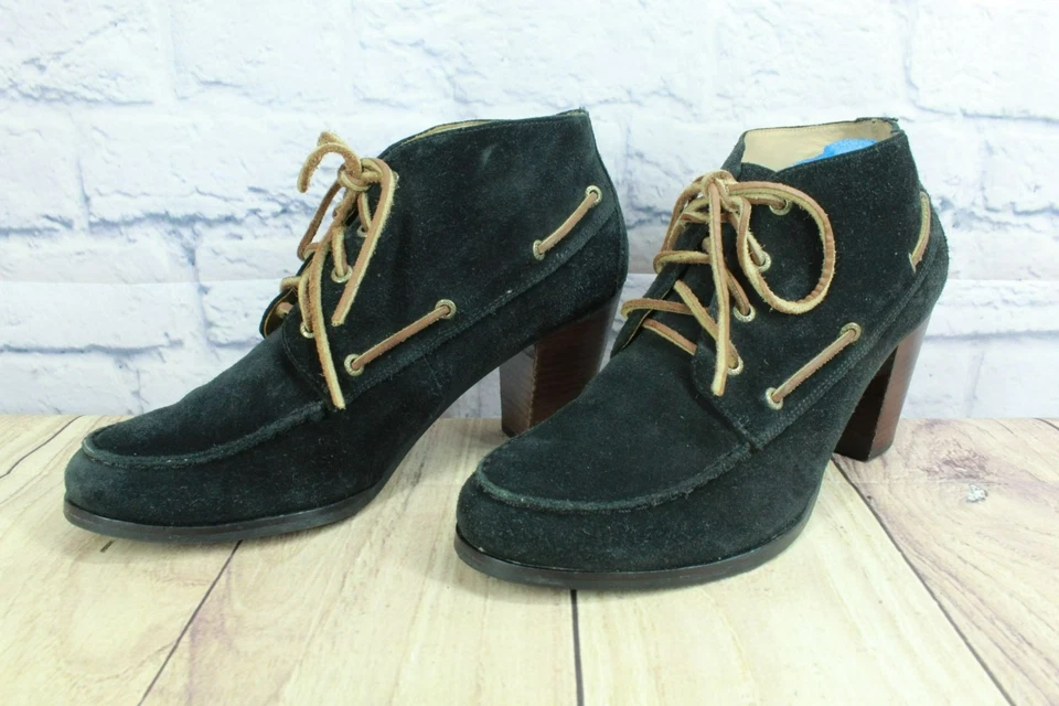 Botas femininas Sebago Ashton 360 Moc camurça preta com cadarço no tornozelo 11 M Preppy casual - Imagem 2 de 4