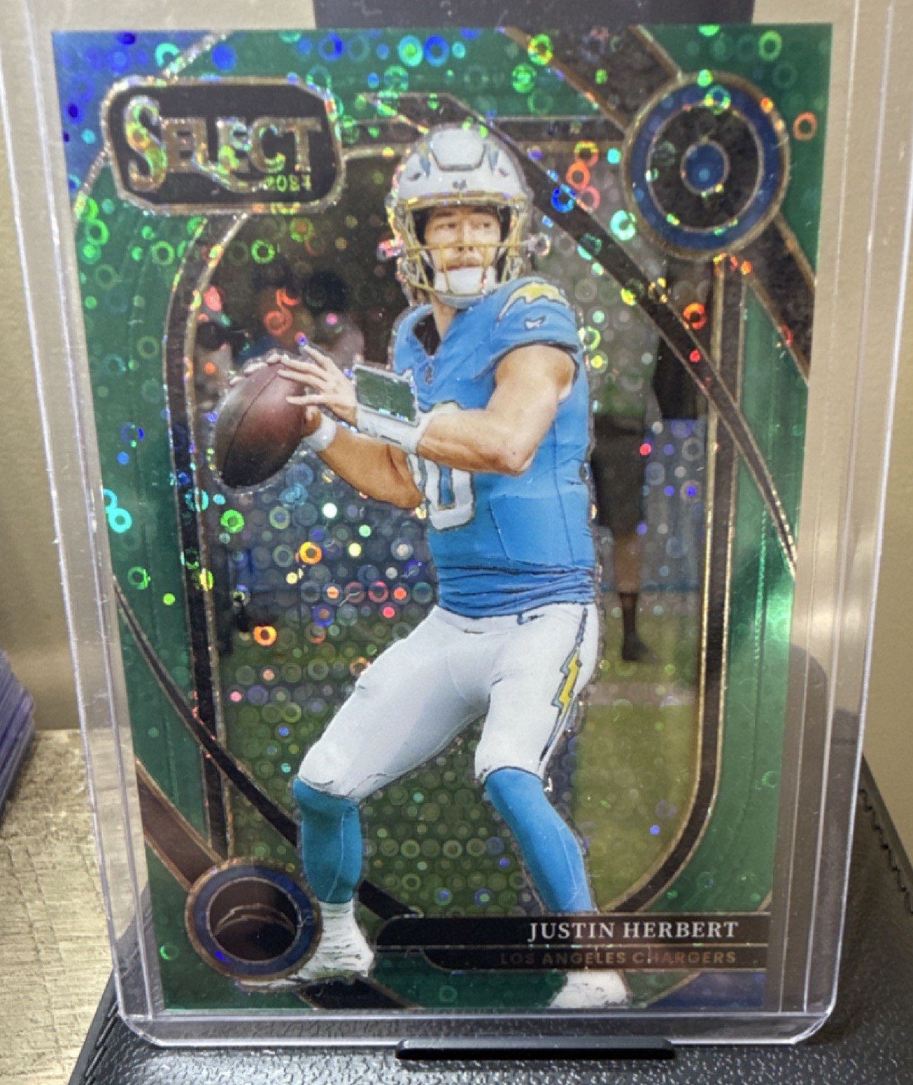 Panini Select 2024 Justin Herbert Green Disco Prizm Chargers Club Level #232 /5