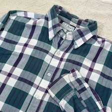 Vintage LL Bean Shirt Mens Large Green Plaid Cotton Northwoods USA Made FLAWED
