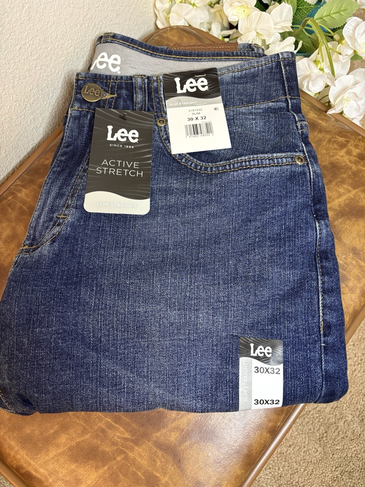Lee Slim Straight Jeans Blue Denim Cotton Stretch Button Log