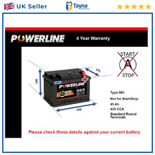 Battery fits FORD FIESTA 065 435A 45Ah 4Yr Warranty 242x175x190 Quality