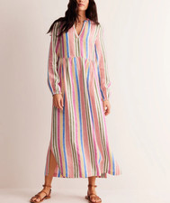 Boden Linen Maxi notch neck dress size 10 reg -multi-stripe colour -D0941 b22a