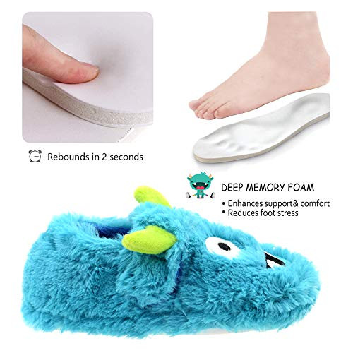Boys Slippers Monster for Kid Toddler Boys House Shoes Bedroom 2 Big Kid Blue - Picture 5 of 8