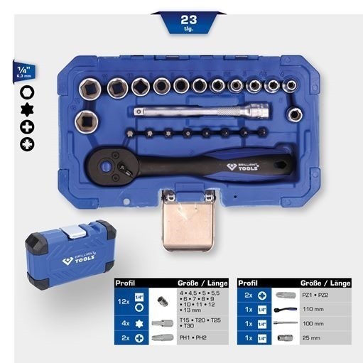 Brilliant Tools BT020023 1/4'' SteckschlüSsel-Satz, 23-Tlg.-image