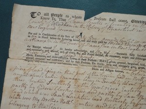1762 antique COLONIAL DEED northampton ma Sam CURTIS coventry ct Medad EDWARDS