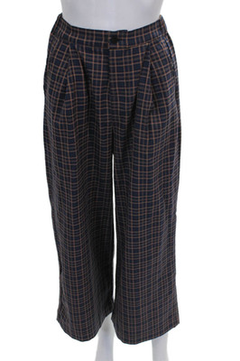 Molo Unisex Kids Blue Checked Polyester Button Pants Size S