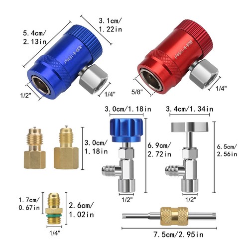 R1234YF Quick Coupler Adapter Set with Self-Sealing & Puncture Can Tap Car A/C - Picture 13 of 13