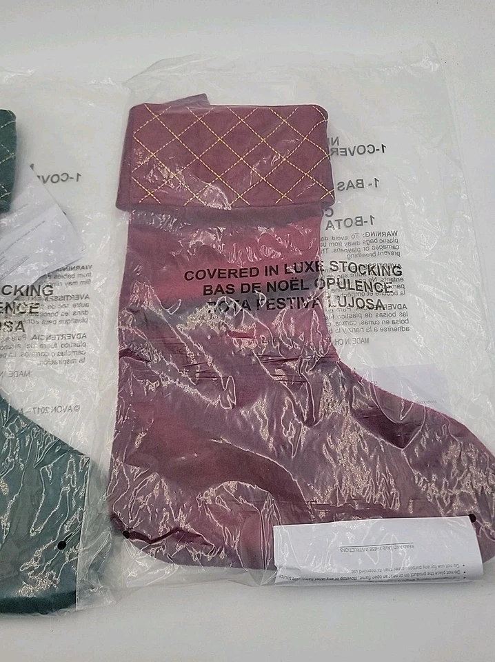 Set Of 2 Avon Covered In Luxe Velvet Stockings Red And Green With Gold Stitching - Image 3 of 4