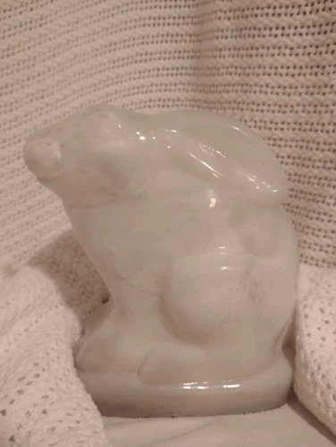 Milk Glass Rabbit Bunny Figurine Fenton Style Opalescent White Easter Decor
