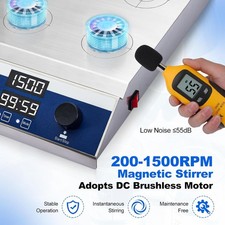 200-1500 RPM Magnetic Stirrer 6 Multi Position Digital Stir Plate (No Heating)