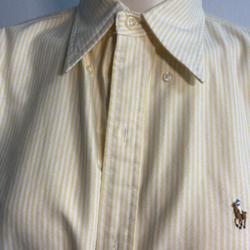 Ralph Lauren Sport Polo Shirt Womens Sz10 Yellow White Striped Long Sleeve Pony - Picture 3 of 7
