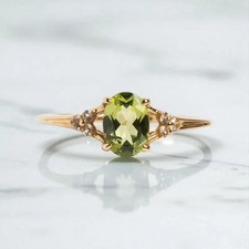 Oval Cut Lab Created Peridot Engagement wedding Ring 14K Yellow Gold Plated