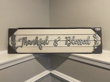 Thankful Blessed Rustic Wood Metal Wall Sign Plaque, Horizontal Rectangle