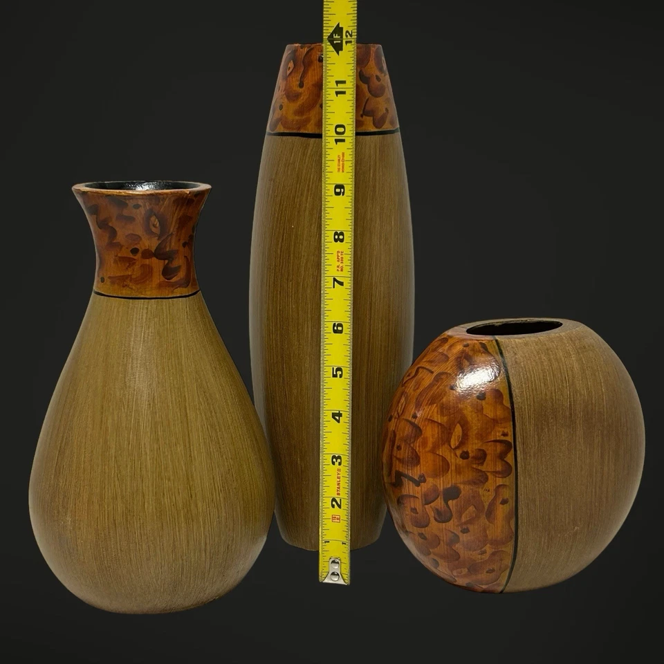 Juego de 3 jarrones de madera pintados decorativos Hosley Elegant Expressions Foto 2 de 4
