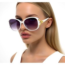 Trendy Designer Butterfly Sunglasses White Frame Black Gradient Lenses Women New