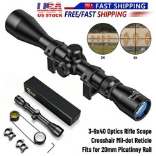 3-9x40 .22 Rifle Scope Optics R4 Mil Dot Reticle Crosshair with 20mm Rings Mount