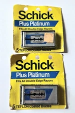 2 Pkgs Vintage Schick Plus Platinum 5 pk TEFLON Double Edge Razor Blades NIP