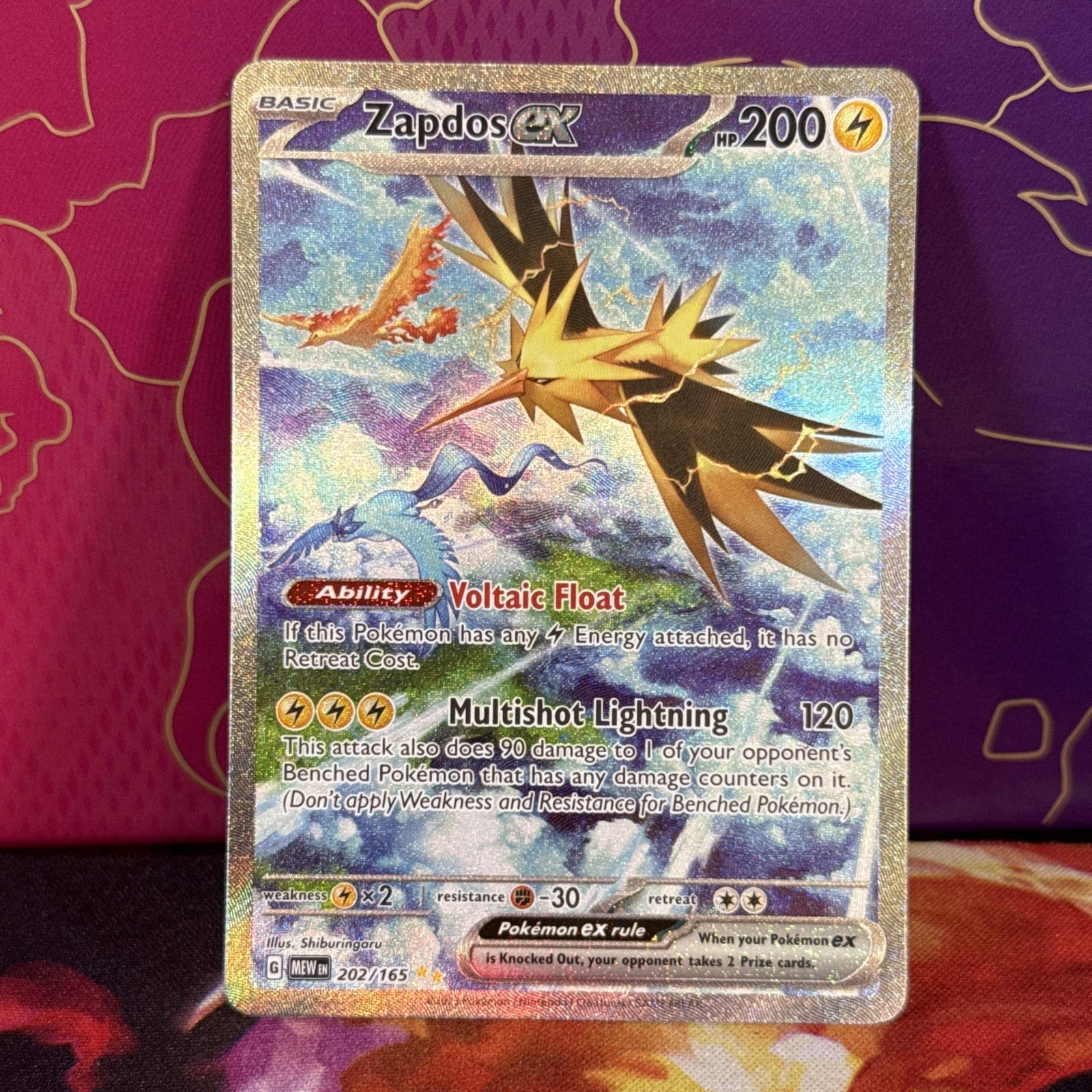 Pokemon TCG Zapdos EX 202/165 Scarlet & Violet 151 Holo Card Near Mint Condition