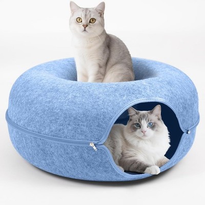Cat Cave for Indoor Cats Tunnel Scratch Detachable Donut Hideaway Up to 45 Lbs