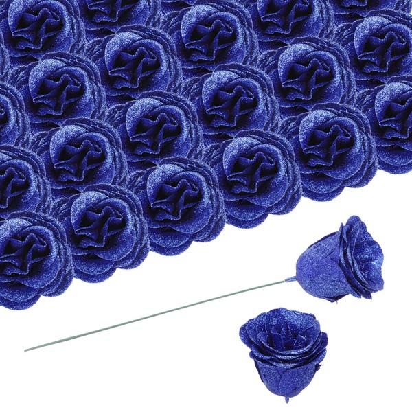 50 StüCk Glitzerrosen KüNstliche Blume,GefäLschte Rosen Mit 50 Stielen,Tiefblau-image