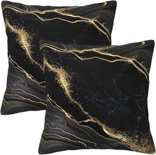 Marble Gold and Black Pillow 18 x 18 (Pack of 2), 