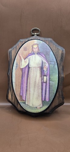 Vtg Wood Plaque w Dome Print Religious Jesus At Door 