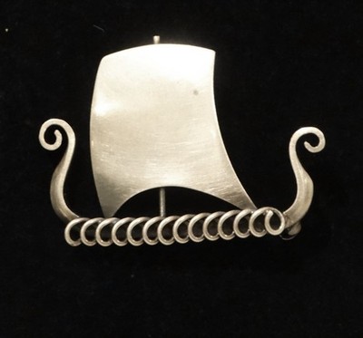 Anton Michelsen Brosche Schiff Drakkar Vintage Sterling Silber Danemarark