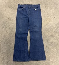 70's Flare Jeans Men's Vintage Super Wide Leg Repaired Dark Wash Bell 34 x 30