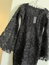 ROMEO JULIET GORGEOUS BLACK CROCHET LACE BELL SLEEVE CLUB PARTY DRESS S NWT$218