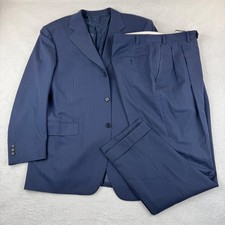 Canali Pinstripe Suit Mens 42R Blue Wool 3-Button Pleated Cuffed Italy