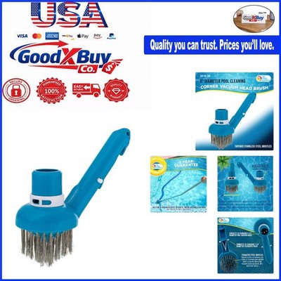 Pool Spa Corner Vacuum Brush with Stainless Steel Bristles and Adjustable Suc...