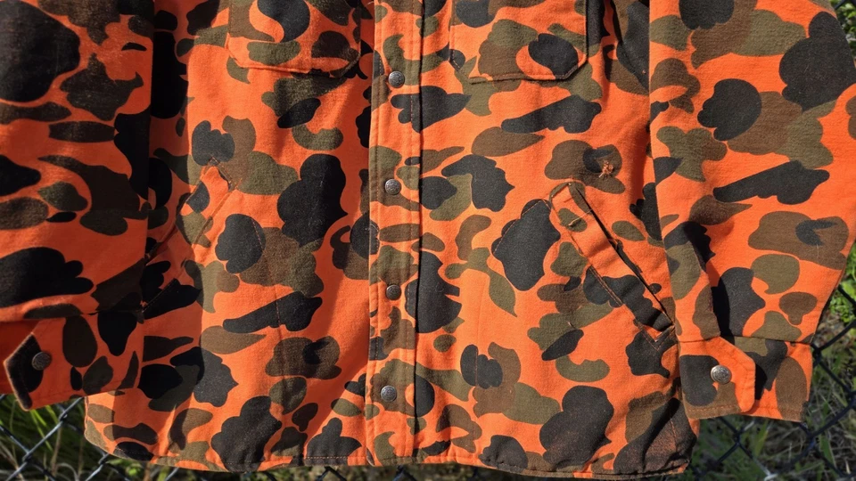 Abrigo de caza de piel de ciervo talla grande naranja/negro talla grande grueso pesado chaqueta lisa Foto 2 de 4