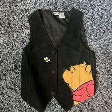 WINNIE the POOH Child's Vest Vintage Disney Suede Black Vest Size 10/12