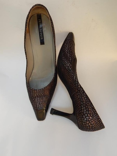 Women Peter Kaiser Heels Black Leather 38.5 #C9GX