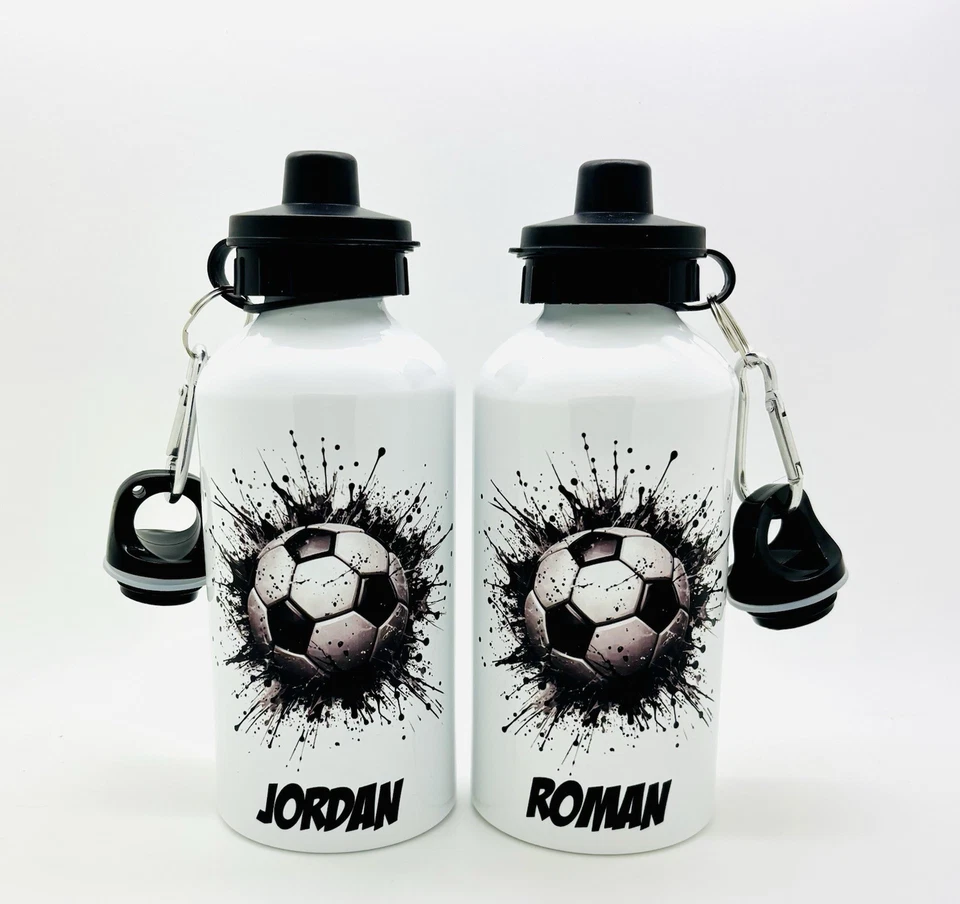 Football 500ml Water Bottle 2 Lids Personalised Aluminium Sports Kids School - Image 2 of 4