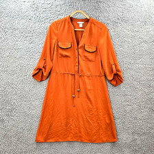 H&M Womens A-line Dress Size EUR 34 Orange Black 3/4 Sleeve Drawstring Waist