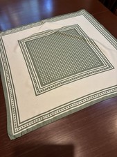 Vtg Silk Square Scarf Sage Green Hand Rolled Hem Geometric Dot Border 26.5