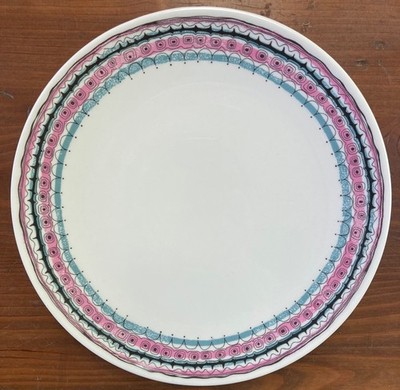 Peter Terris Shenango China Bali Dinner Plate 9.75  Geometric Pink Band Vintage