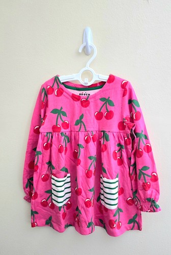 NWOT Mini Boden Long Sleeve Printed 100% Cotton Tunic-Pink Cherries