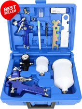 HVLP Air Gravity Spray Gun Set 2 Sprayers 0.8mm 1.4mm Auto Paint Tool Kit - US