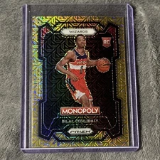 Bilal Coulibaly RC #'d 286/500, 2023-24 Prizm Monopoly Gold Millionaire Shimmer